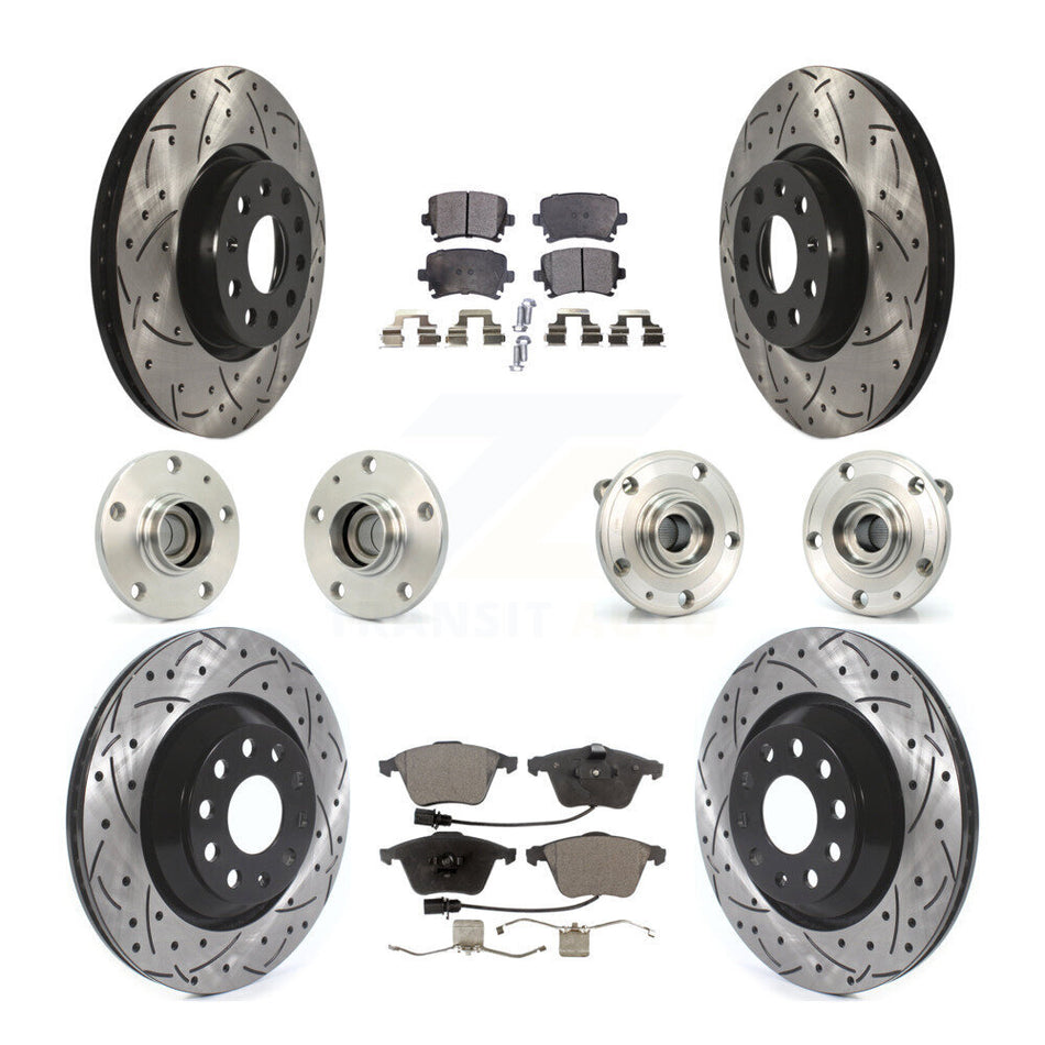 Front Rear Hub Bearings Coated Disc Brake Rotors And Pads Kit (10Pc) For Volkswagen CC KBB-125556