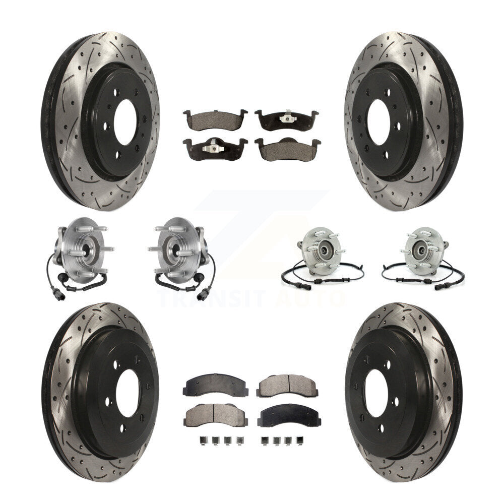 Front Rear Hub Bearing Coated Brake Rotor Pads Kit (10Pc) For Ford Expedition Lincoln 4WD KBB-125572