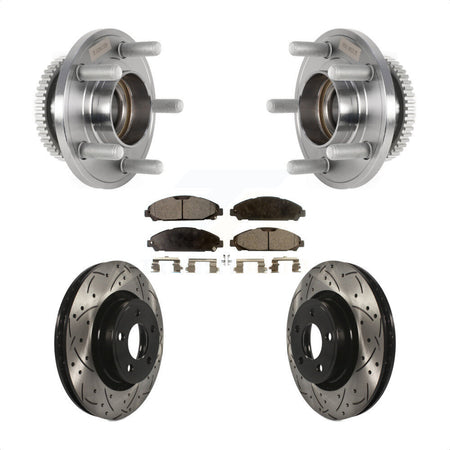 Front Hub Bearing Assembly Coated Drilled Slotted Brake Rotor & Pads Kit For Ford Mustang KBB-125589