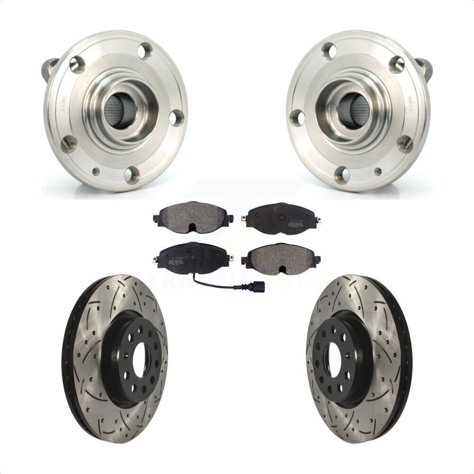 Front Hub Bearing Assembly Coated Drilled Slot Brake Rotor Pads Kit For Volkswagen Passat KBB-125591