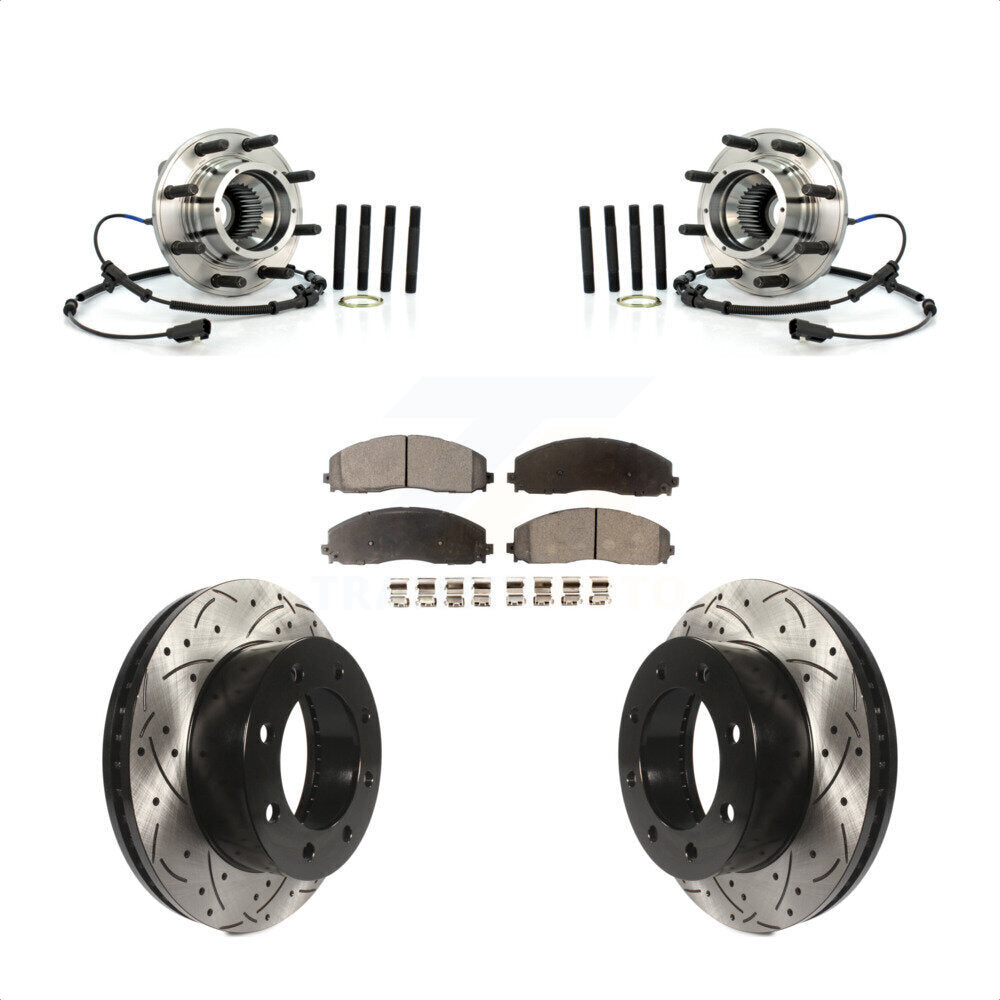 Front Hub Bearing Coat Drill Slot Brake Rotor Pads Kit For 2013 Ford F-250 Super Duty 4WD KBB-125601