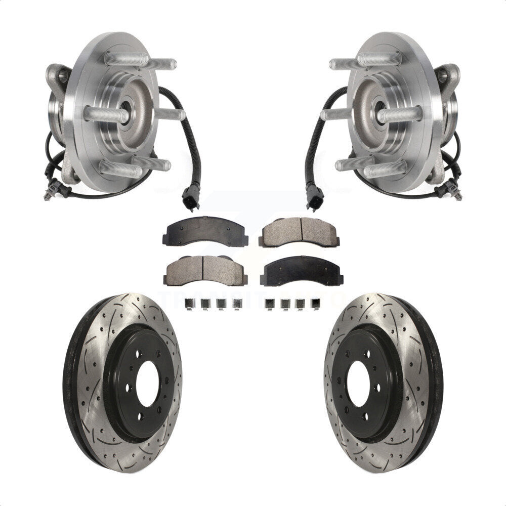 Front Hub Bearing Drilled Slot Brake Rotor Pads Kit For Ford Expedition Lincoln Navigator KBB-125605