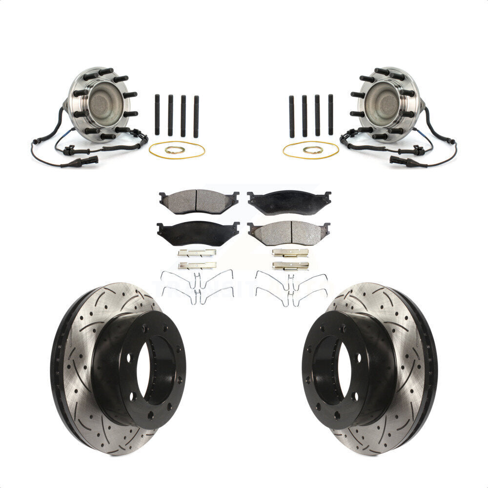 Front Hub Bearing Drilled Slot Brake Rotor Pads Kit For 05-09 Ford F-450 Super Duty 4 X 2 KBB-125607