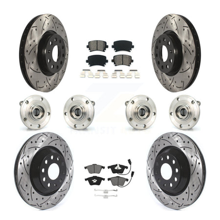 Front Rear Hub Bearings Coated Disc Brake Rotors And Pads Kit (10Pc) For Volkswagen CC KBB-125634