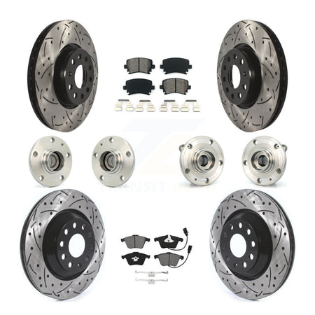 Front Rear Hub Bearings Coated Disc Brake Rotors And Pads Kit (10Pc) For Volkswagen CC KBB-125635
