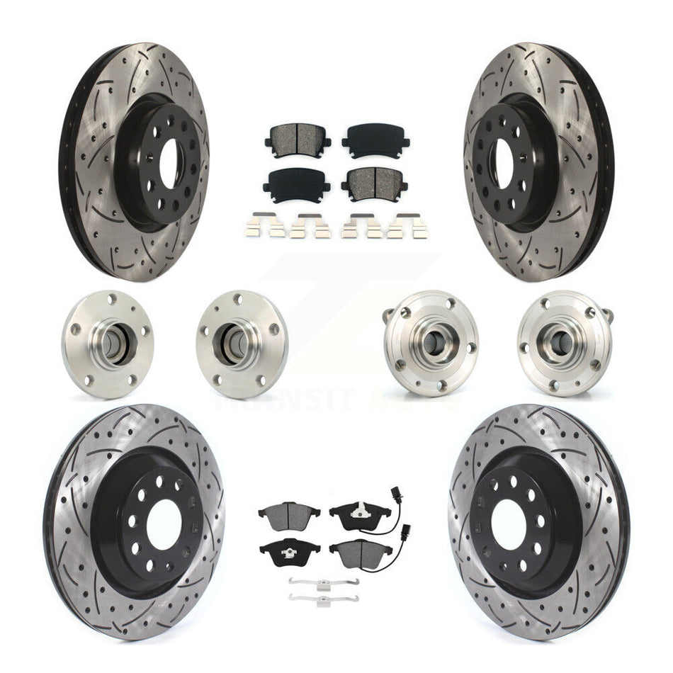 Front Rear Hub Bearings Coated Disc Brake Rotors And Pads Kit (10Pc) For Volkswagen CC KBB-125635