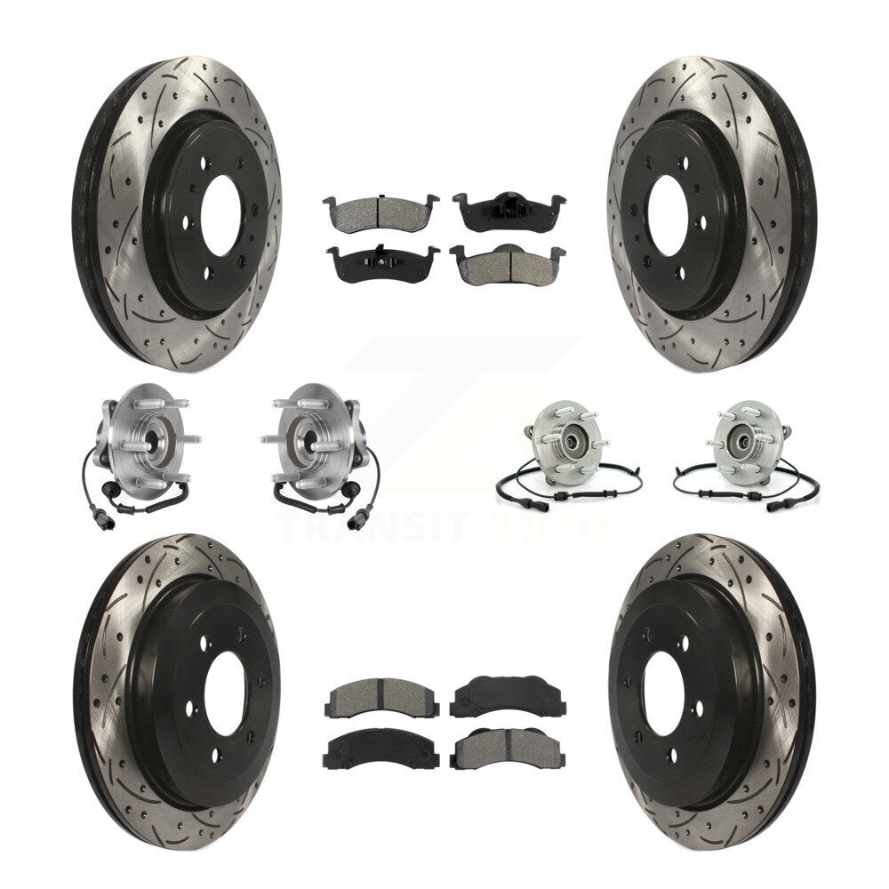 Front Rear Hub Bearing Coated Brake Rotor Pads Kit (10Pc) For Ford Expedition Lincoln 4WD KBB-125638