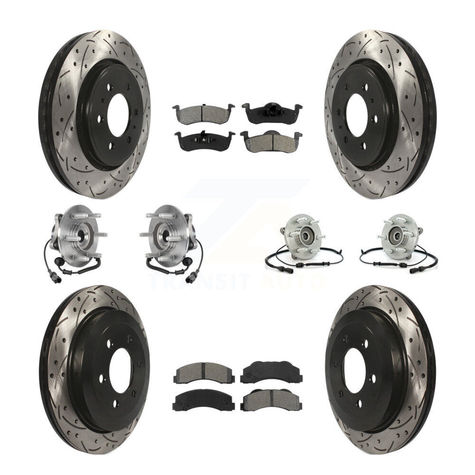 Front Rear Hub Bearing Coated Brake Rotor Pads Kit (10Pc) For Ford Expedition Lincoln 4WD KBB-125638