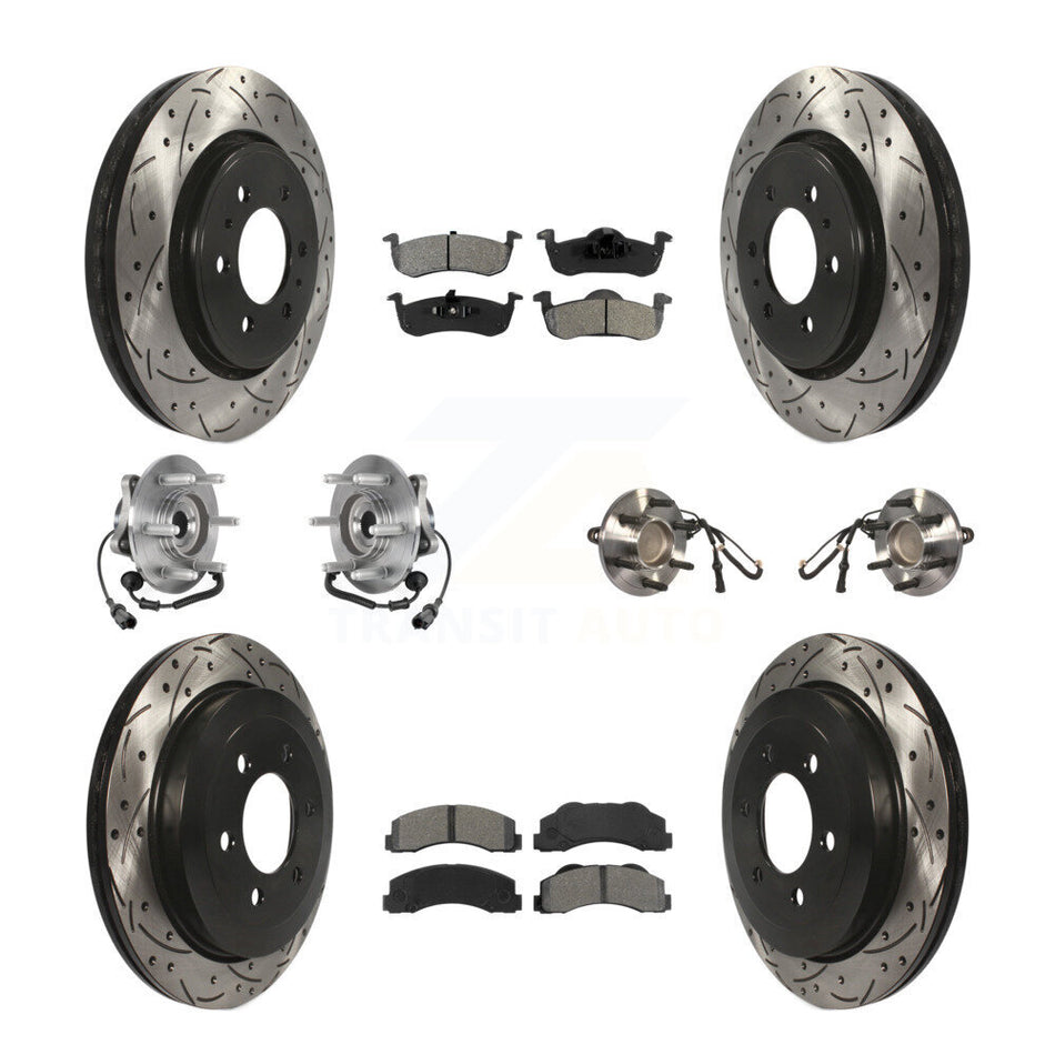 Front Rear Hub Bearing Coated Brake Rotor Pads Kit (10Pc) For Ford Expedition Lincoln RWD KBB-125639