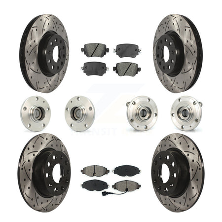 Front Rear Hub Bearing Coated Disc Brake Rotors And Pads Kit (10Pc) For Volkswagen Passat KBB-125642