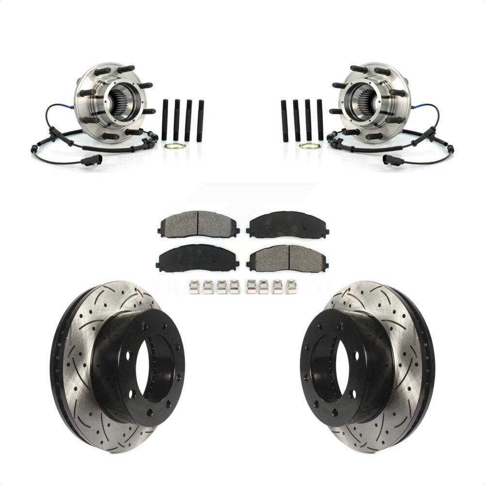 Front Hub Bearing Coat Drill Slot Brake Rotor Pads Kit For 2013 Ford F-250 Super Duty 4WD KBB-125661