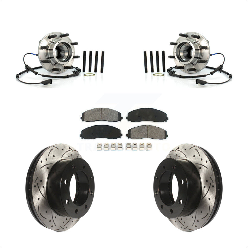 Front Hub Bearing Coat Drill Slot Brake Rotor Pads Kit For 2013 Ford F-250 Super Duty 4WD KBB-125661