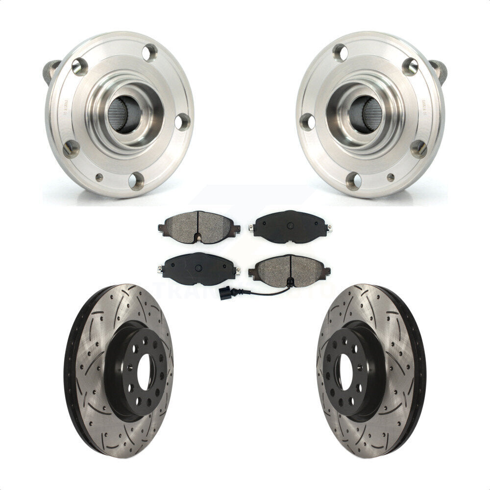 Front Hub Bearing Assembly Coated Drilled Slot Brake Rotor Pads Kit For Volkswagen Passat KBB-125672