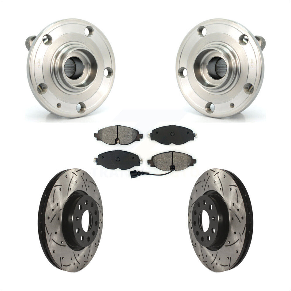 Front Hub Bearing Assembly Coated Drilled Slot Brake Rotor Pads Kit For Volkswagen Passat KBB-125672