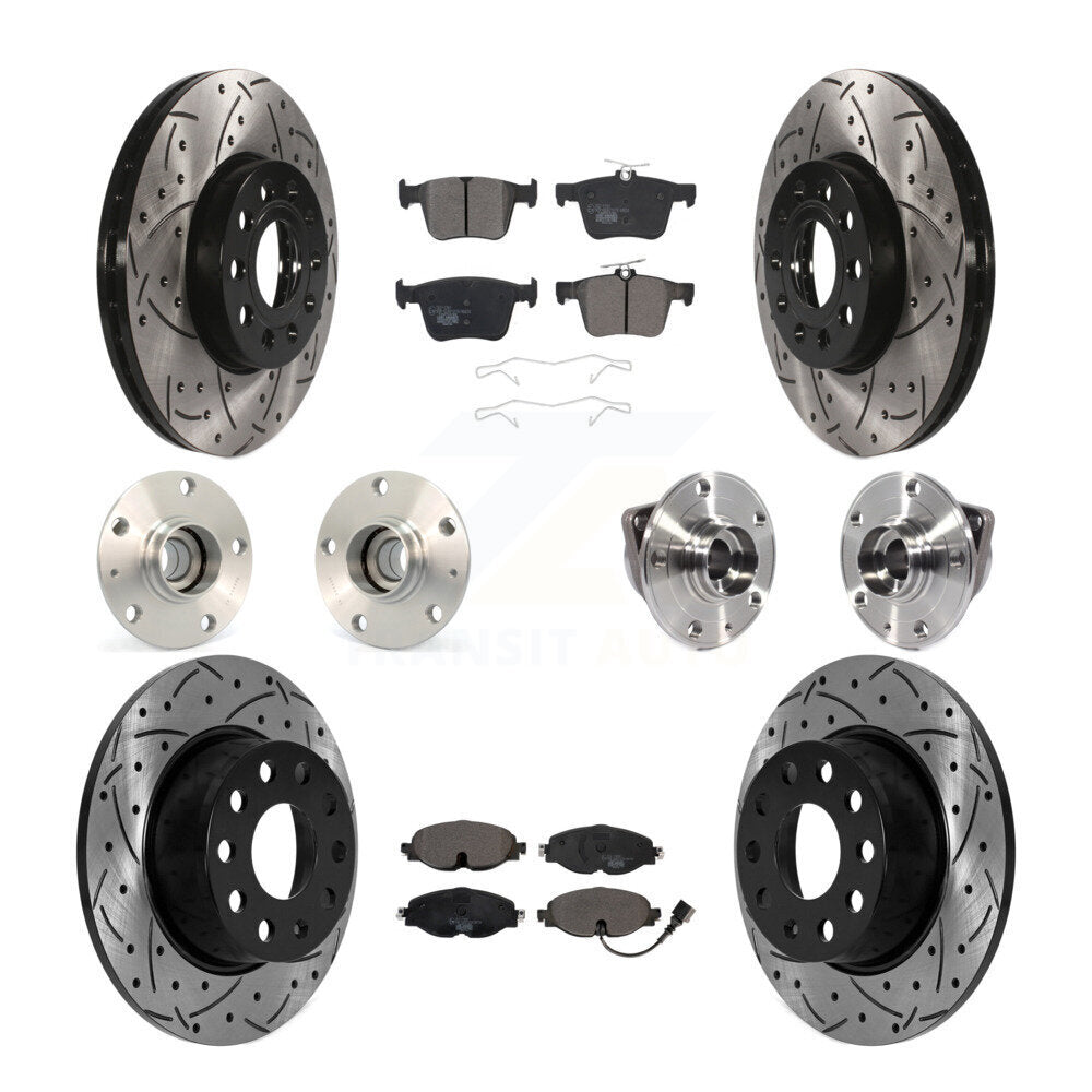Front Rear Hub Bearing Coated Brake Rotor Pads Kit (10Pc) For 19-21 Volkswagen Jetta 1.4L KBB-125690