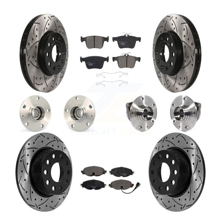 Front Rear Hub Bearing Coated Brake Rotor Pads Kit (10Pc) For 19-21 Volkswagen Jetta 1.4L KBB-125690