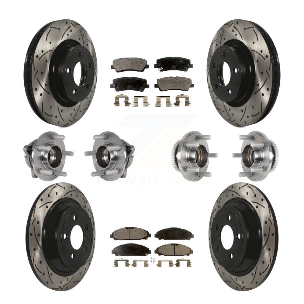 Front Rear Hub Bearing Coated Brake Rotor & Pads Kit (10Pc) For Ford Mustang V6 with 3.7L KBB-125721