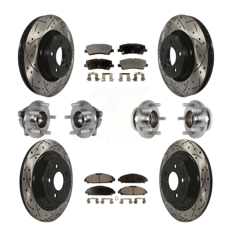 Front Rear Hub Bearing Coated Brake Rotor & Pads Kit (10Pc) For Ford Mustang V6 with 3.7L KBB-125721