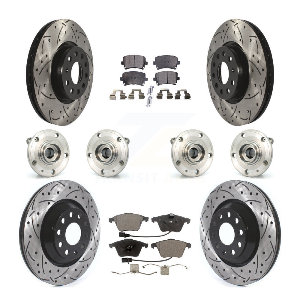 Front Rear Hub Bearings Coated Disc Brake Rotors And Pads Kit (10Pc) For Volkswagen CC KBB-125725