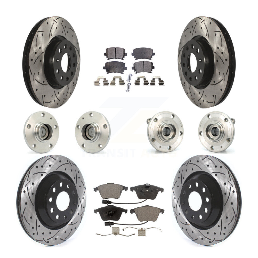 Front Rear Hub Bearings Coated Disc Brake Rotors And Pads Kit (10Pc) For Volkswagen CC KBB-125727
