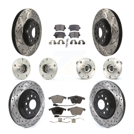 Front Rear Hub Bearings Coated Disc Brake Rotors And Pads Kit (10Pc) For Volkswagen CC KBB-125727