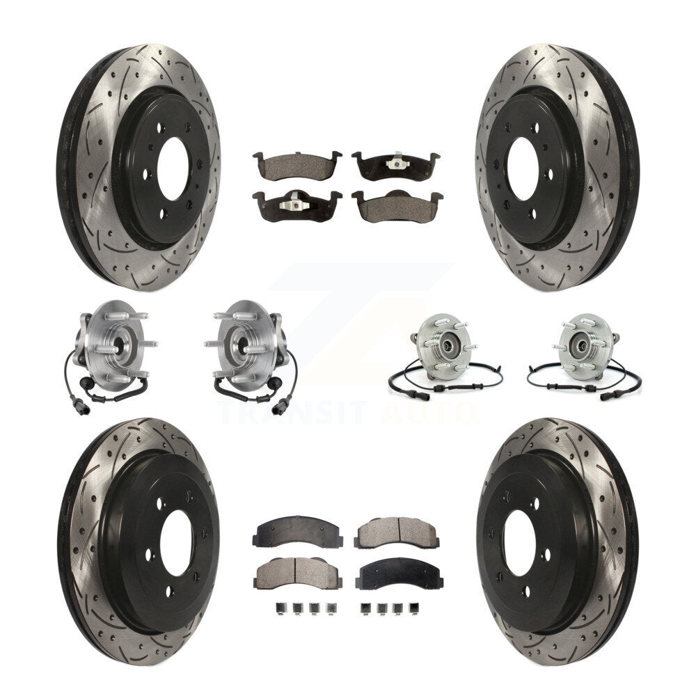 Front Rear Hub Bearing Coated Brake Rotor Pads Kit (10Pc) For Ford Expedition Lincoln 4WD KBB-125739