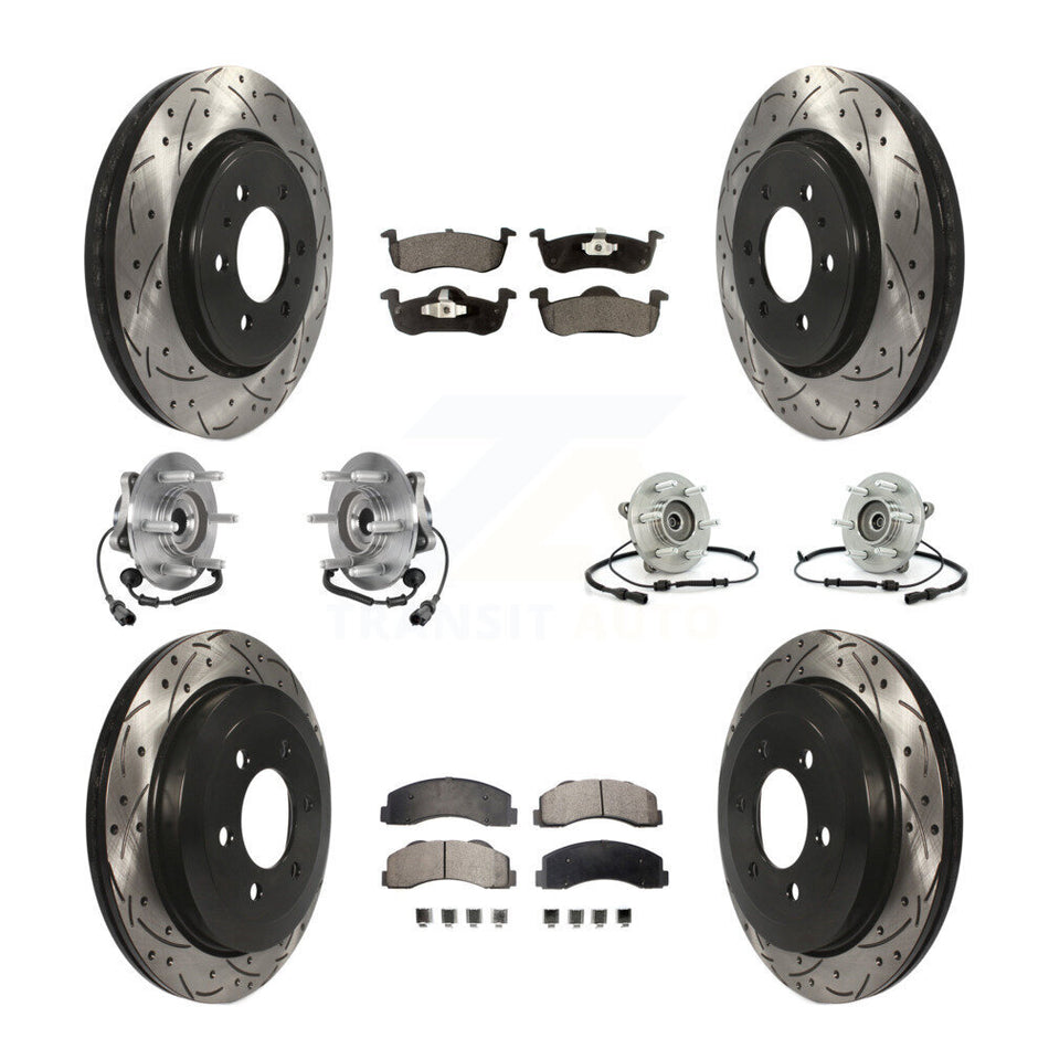 Front Rear Hub Bearing Coated Brake Rotor Pads Kit (10Pc) For Ford Expedition Lincoln 4WD KBB-125739