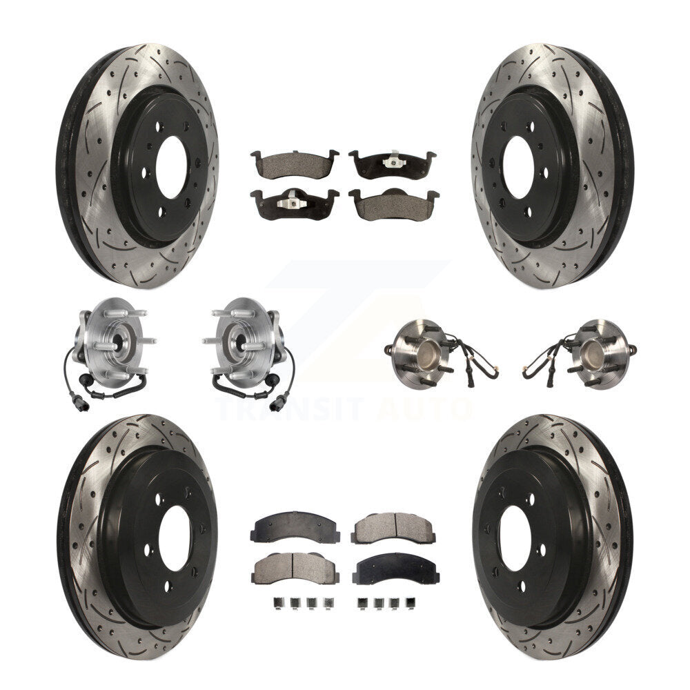 Front Rear Hub Bearing Coated Brake Rotor Pads Kit (10Pc) For Ford Expedition Lincoln RWD KBB-125740