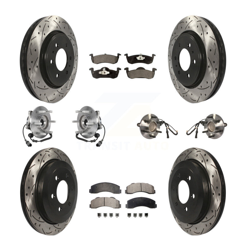 Front Rear Hub Bearing Coated Brake Rotor Pads Kit (10Pc) For Ford Expedition Lincoln RWD KBB-125740