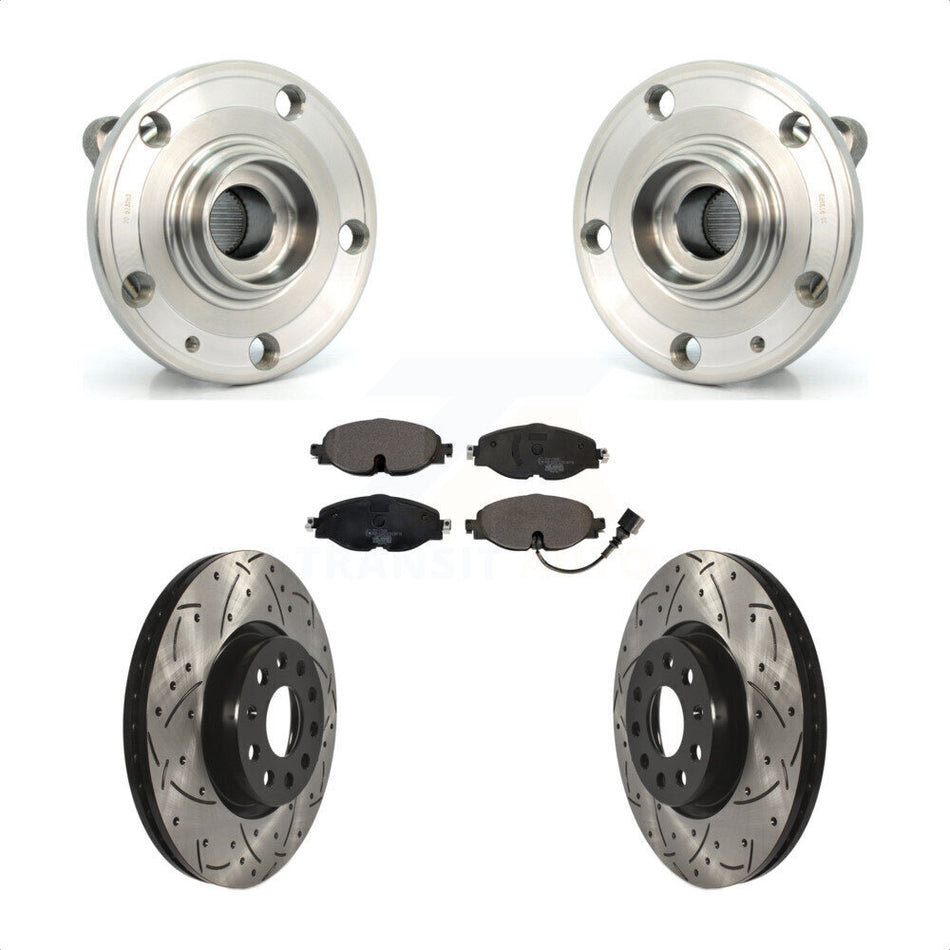 Front Hub Bearing Assembly Coated Drilled Slot Brake Rotor Pads Kit For Volkswagen Passat KBB-125746