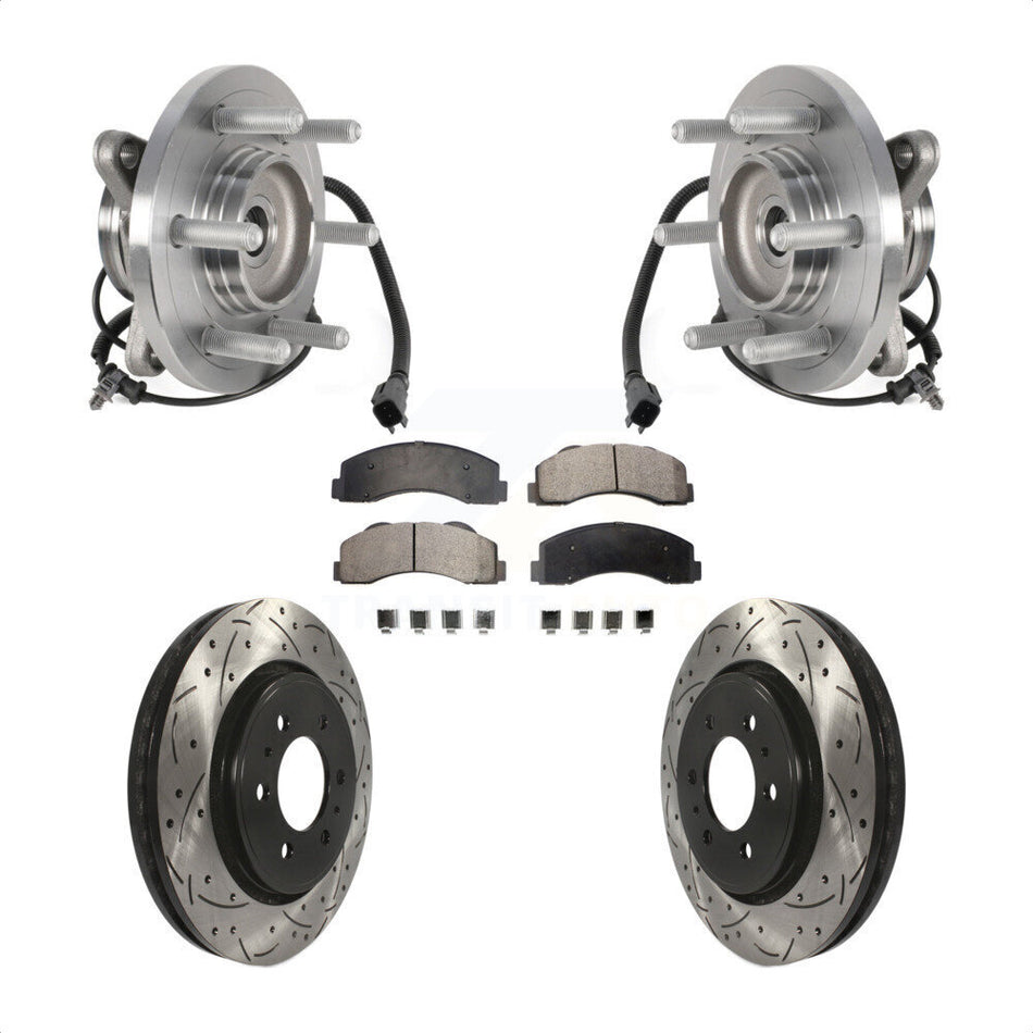 Front Hub Bearing Drilled Slot Brake Rotor Pads Kit For Ford Expedition Lincoln Navigator KBB-125747