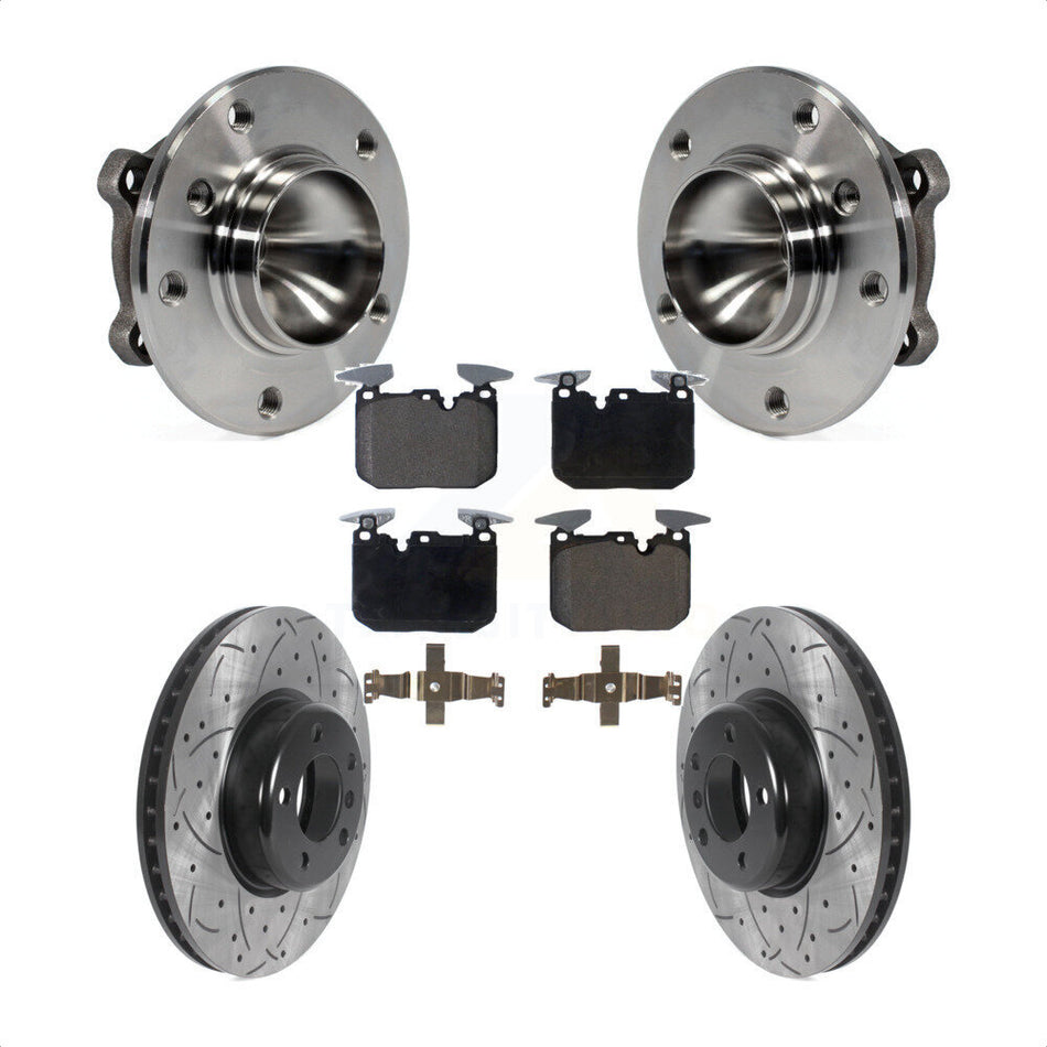 Front Hub Bearing Coated Drill Slot Brake Rotor Pad Kit For 2013 BMW 328i Sedan with 3.0L KBB-125748