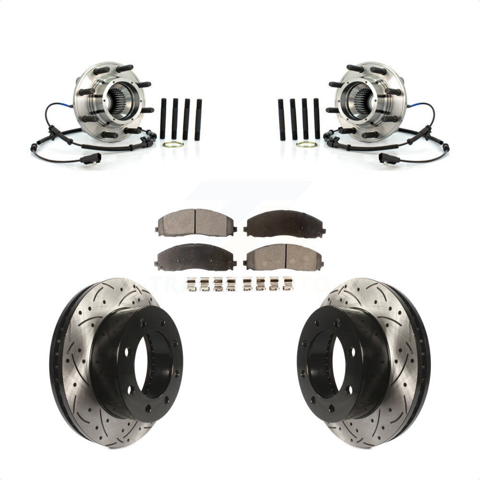 Front Hub Bearing Coat Drill Slot Brake Rotor Pads Kit For 2013 Ford F-250 Super Duty 4WD KBB-125758
