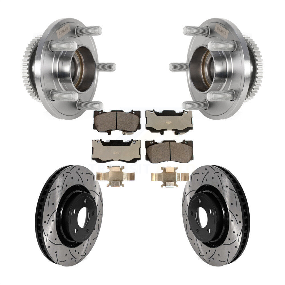 Front Hub Bearing Assembly Coated Drilled Slotted Brake Rotor & Pads Kit For Ford Mustang KBB-125760