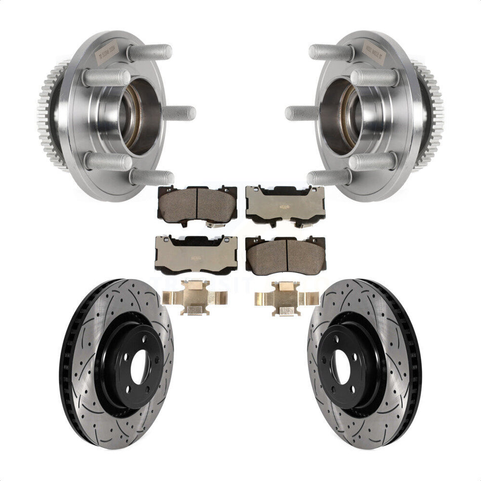 Front Hub Bearing Assembly Coated Drilled Slotted Brake Rotor & Pads Kit For Ford Mustang KBB-125760