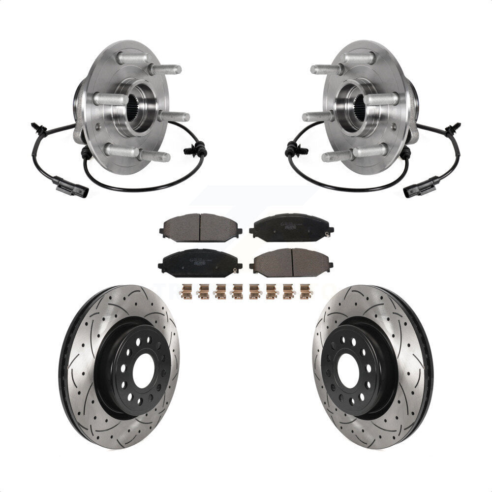 Front Hub Bearing Drill Slot Brake Rotor Pads Kit For Ram 1500 Without 22" Factory Wheels KBB-125765