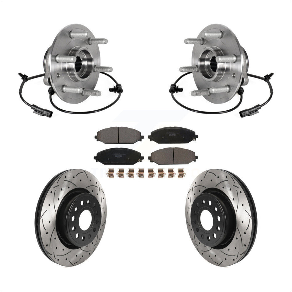 Front Hub Bearing Drill Slot Brake Rotor Pads Kit For Ram 1500 Without 22" Factory Wheels KBB-125765