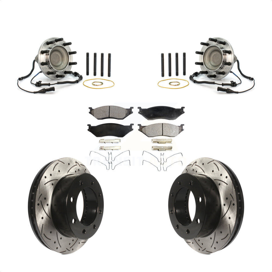Front Hub Bearing Drilled Slot Brake Rotor Pads Kit For 05-09 Ford F-450 Super Duty 4 X 2 KBB-125769