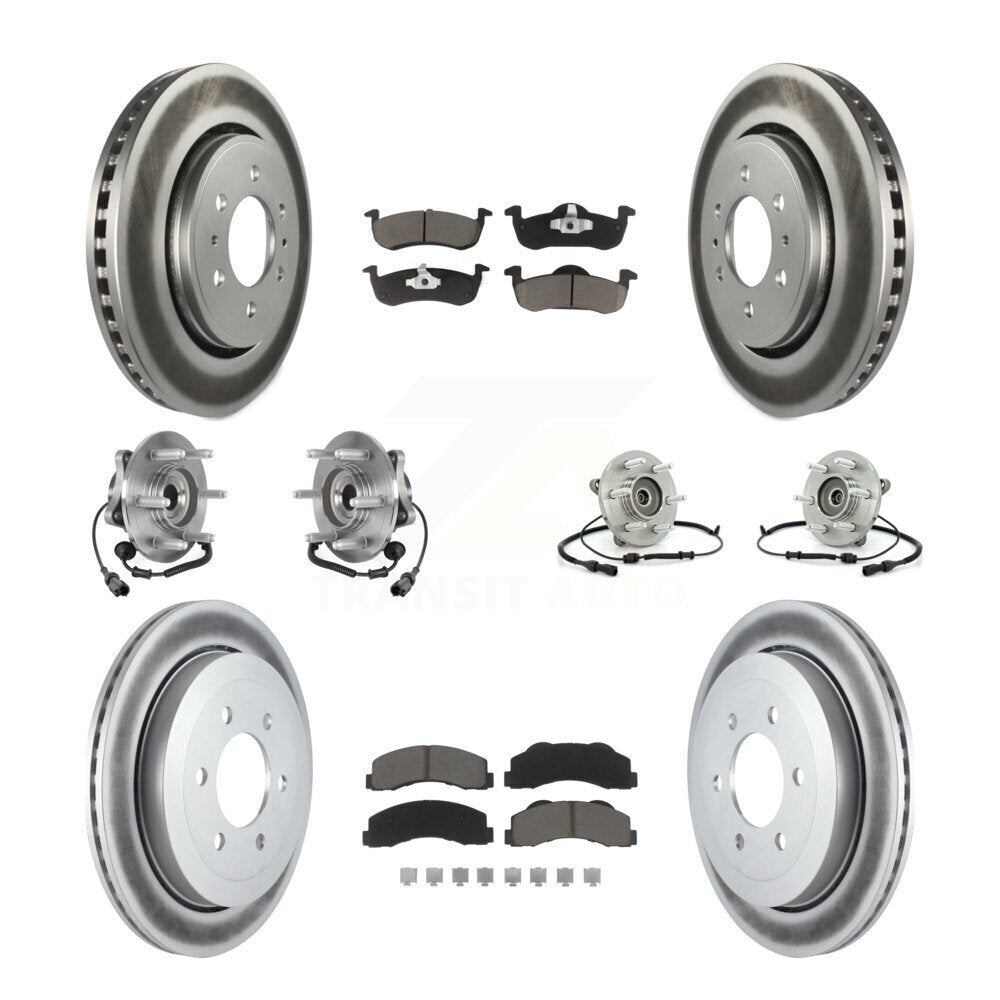 Front Rear Hub Bearing Coated Brake Rotor Pads Kit (10Pc) For Ford Expedition Lincoln 4WD KBB-125789
