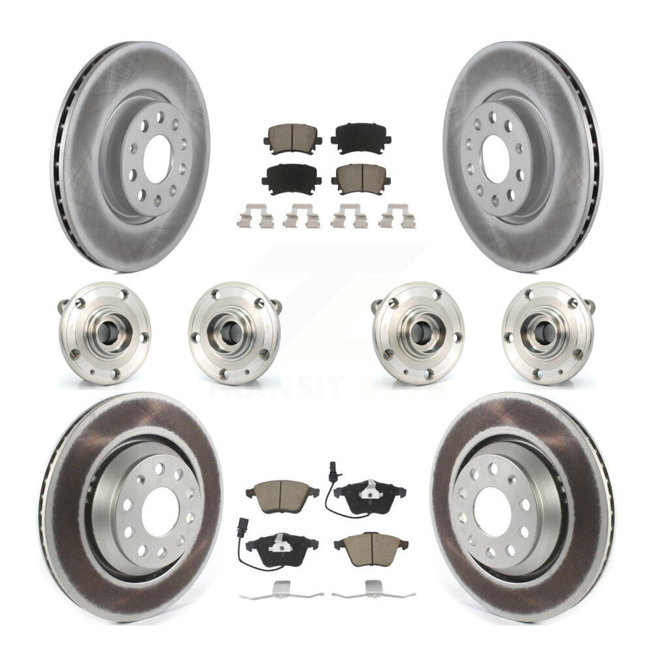Front Rear Hub Bearings Coated Disc Brake Rotors And Pads Kit (10Pc) For Volkswagen CC KBB-125801