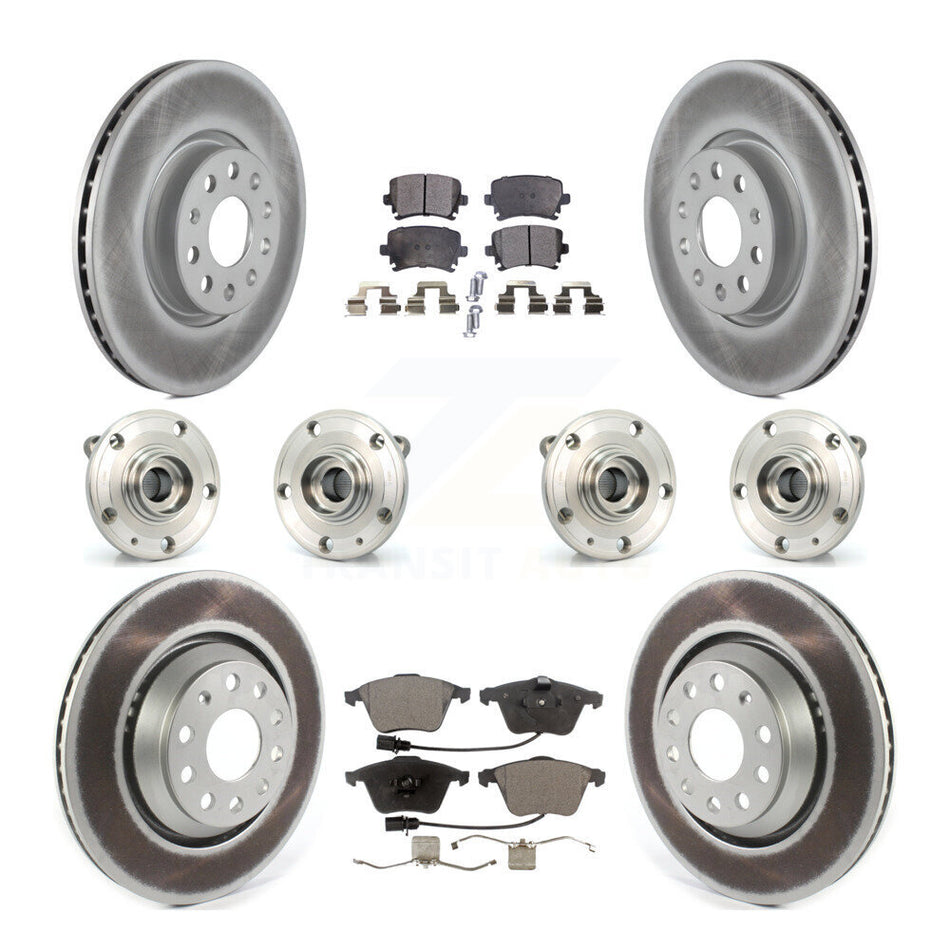 Front Rear Hub Bearings Coated Disc Brake Rotors And Pads Kit (10Pc) For Volkswagen CC KBB-125989