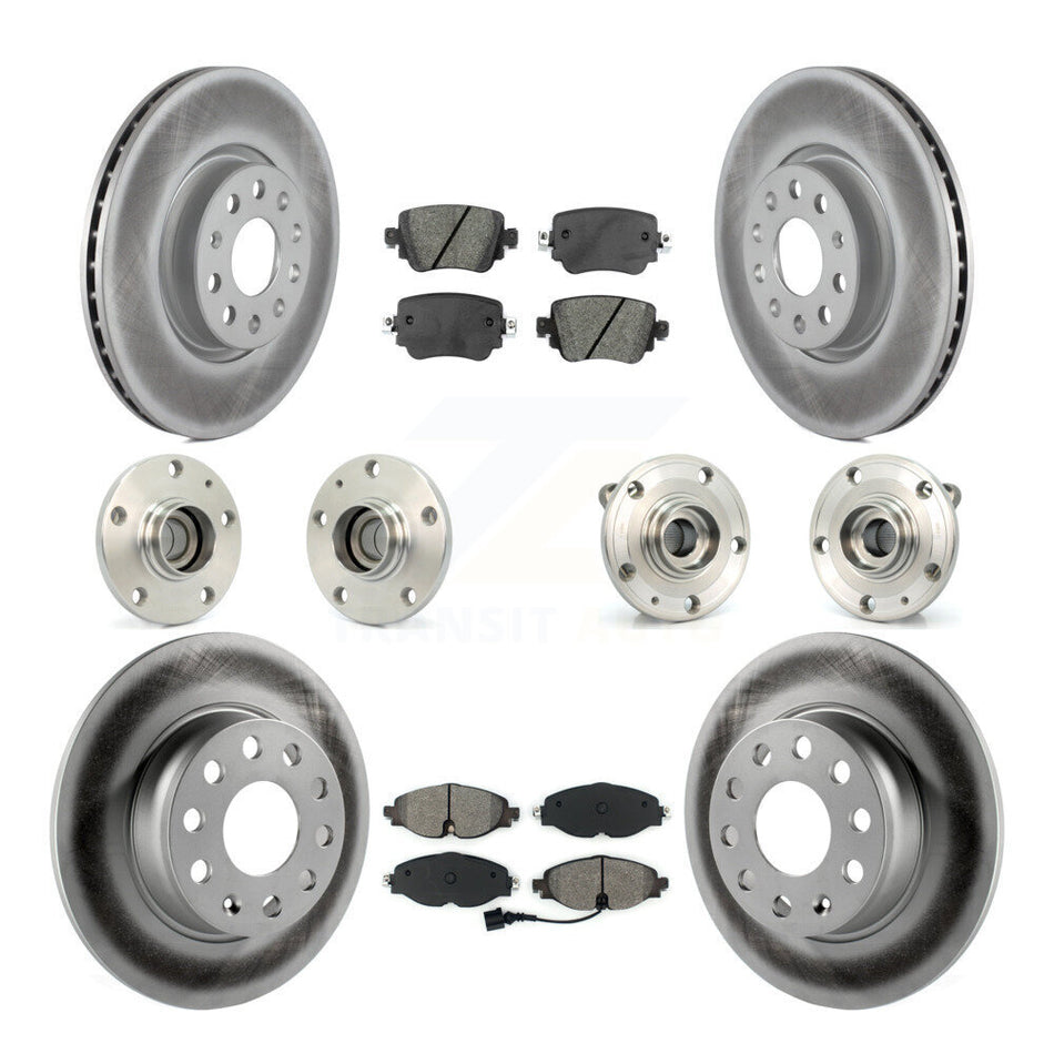 Front Rear Hub Bearing Coated Disc Brake Rotors And Pads Kit (10Pc) For Volkswagen Passat KBB-126098