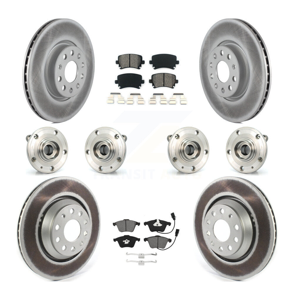 Front Rear Hub Bearings Coated Disc Brake Rotors And Pads Kit (10Pc) For Volkswagen CC KBB-126117