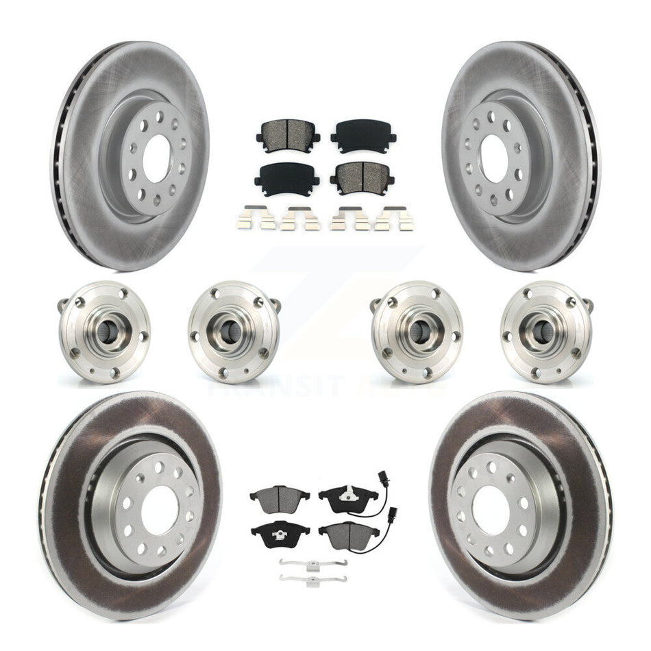 Front Rear Hub Bearings Coated Disc Brake Rotors And Pads Kit (10Pc) For Volkswagen CC KBB-126117
