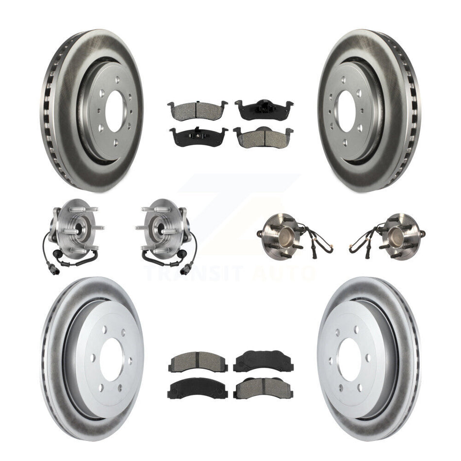 Front Rear Hub Bearing Coated Brake Rotor Pads Kit (10Pc) For Ford Expedition Lincoln RWD KBB-126125