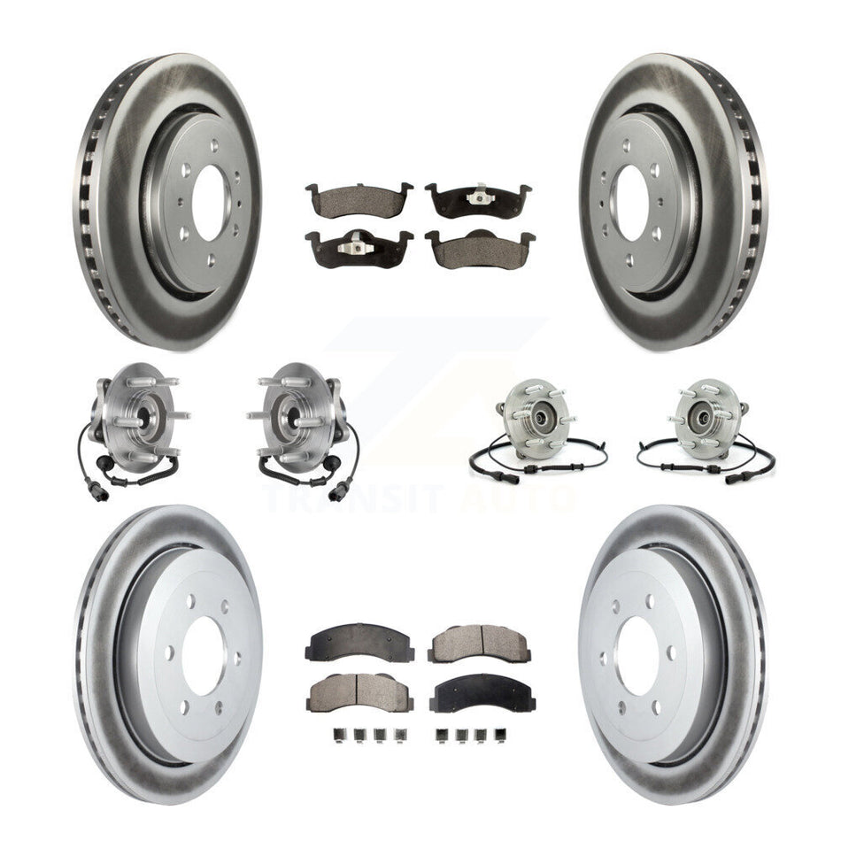 Front Rear Hub Bearing Coated Brake Rotor Pads Kit (10Pc) For Ford Expedition Lincoln 4WD KBB-126216