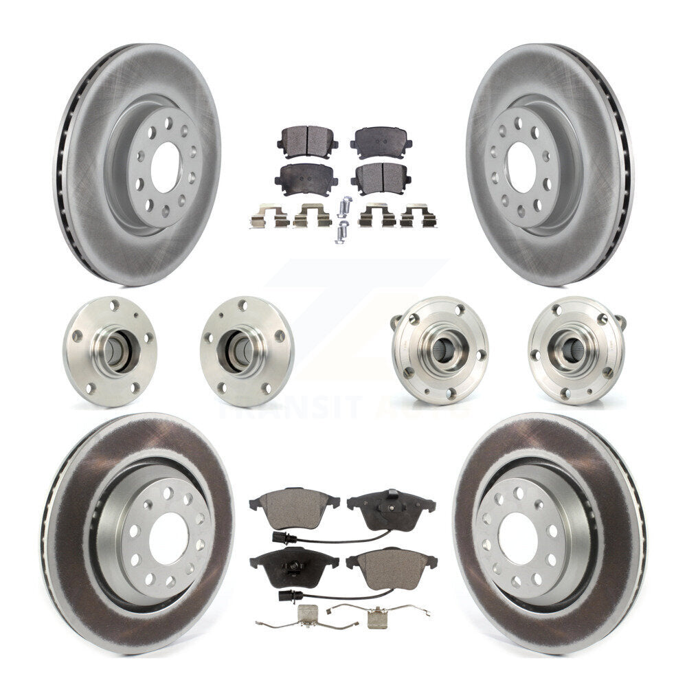Front Rear Hub Bearings Coated Disc Brake Rotors And Pads Kit (10Pc) For Volkswagen CC KBB-126244