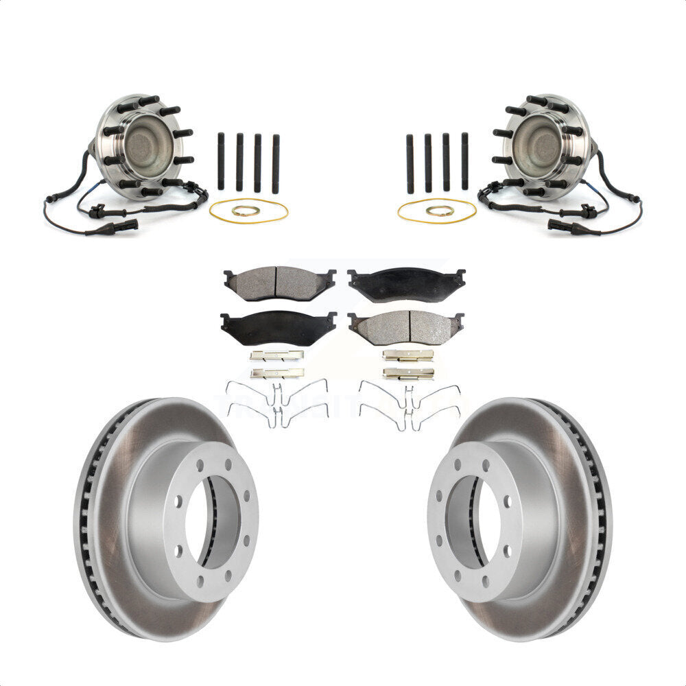 Front Hub Bearing Coated Brake Rotor Pads Kit For Ford F-450 Super Duty With 8 Lug Wheels KBB-126267