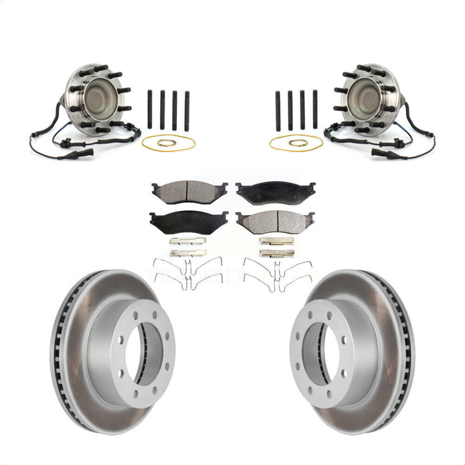 Front Hub Bearing Coated Brake Rotor Pads Kit For Ford F-450 Super Duty With 8 Lug Wheels KBB-126267