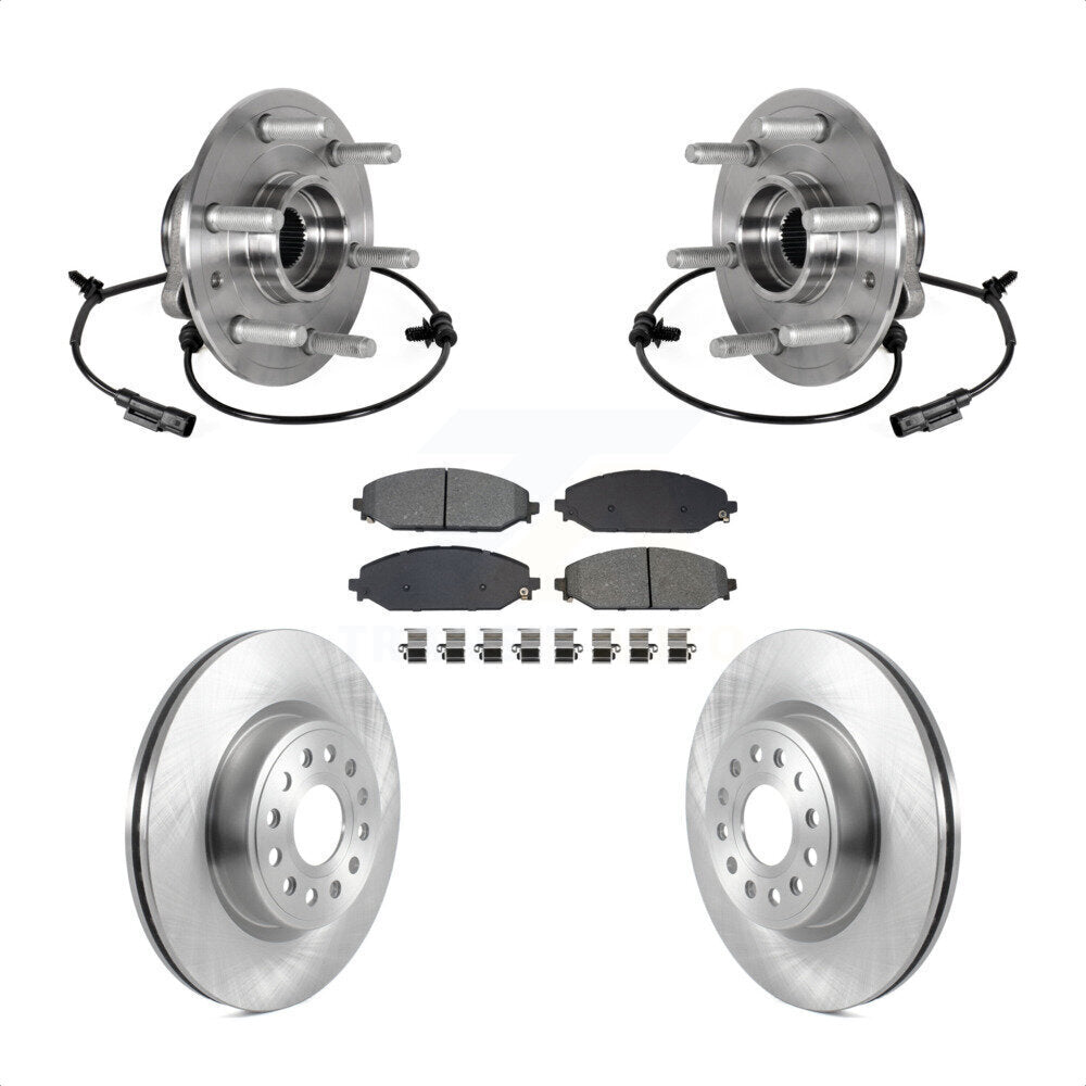 Front Hub Bearing Assembly Brake Rotor & Pads Kit For Ram 1500 Without 22" Factory Wheels KBB-126473